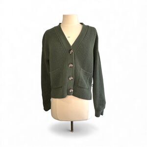 GAP Ribbed Knit Cardigan womens Medium Green